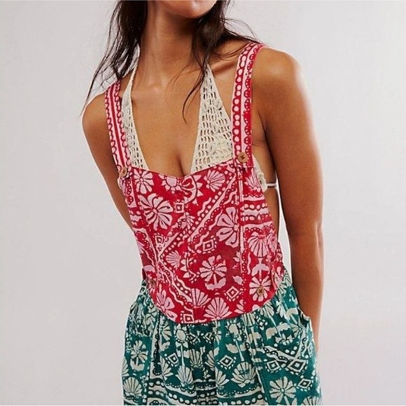 NWT Free People Palm Bay Printed Shortalls - Picture 2 of 10